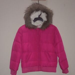 PRICE🔽SO Pink Puffer Jacket with Faux Fur Hood